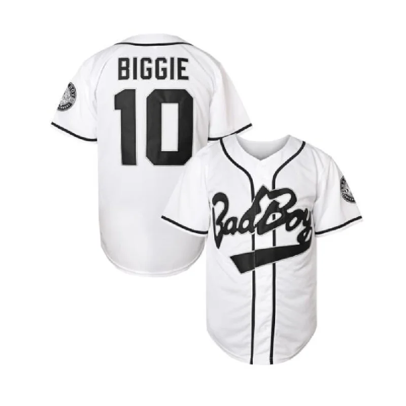 Baseball Jersey for Little League Players-BadBoy #10 Biggie Smalls Unisex Hipster Hip Hop Button-Down Baseball Jersey White