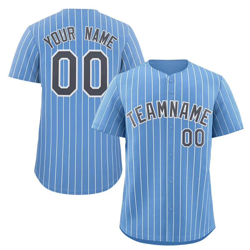 Full Button Baseball Jersey for Traditional Style-Custom Light Blue Navy-White Stripe Fashion Authentic Baseball Jersey