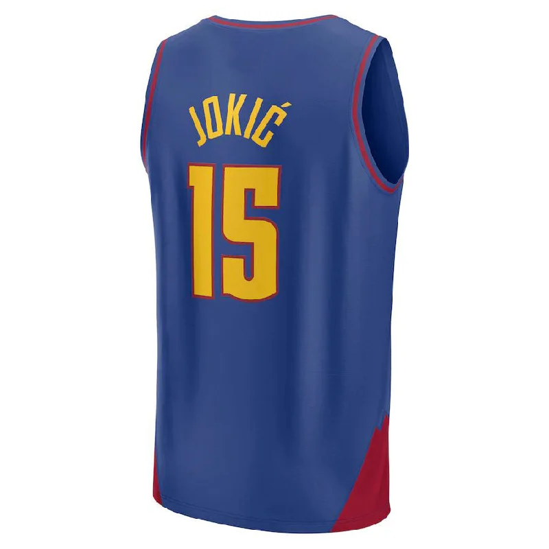 Modern Basketball Jersey with Bold Lettering and Graphics-D.Nuggets #15 Nikola Jokic Fanatics Branded 2022-23 Fast Break Player Jersey Statement Edition Blue Stitched American Basketball Jersey