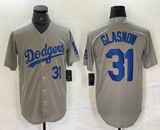 Stylish Baseball Jersey for Fans and Players-Los Angeles Dodgers #31 Tyler Glasnow Gray Alternate Player Number Team Logo Cool Base Jerseys Baseball Jersey