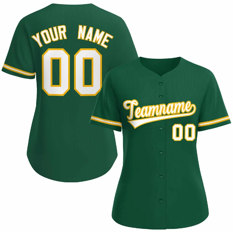 Youth Baseball Jersey with Personalized Design-Custom Green White Gold Classic Style Baseball Jersey for Women