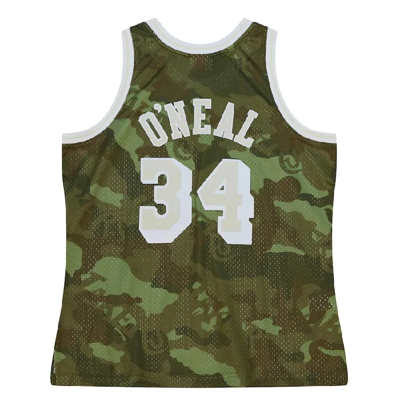 Lightweight Basketball Jersey for Hot Summer Days-LA.Lakers #34 Shaquille O'Neal Mitchell & Ness Unisex Hardwood Classics 1996-97 Ghost Green Swingman Jersey Camo Stitched American Basketball Jersey