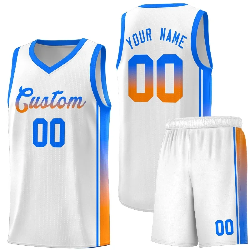 Basketball Jersey with Team Logo for Fans-Custom White Light Blue-Orange Gradient Fashion Sports Uniform Basketball Jersey