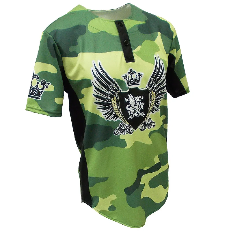 Comfortable Baseball Jersey for Youth Sports Teams-SBL 1013G - 2-Button Camo Baseball Jersey