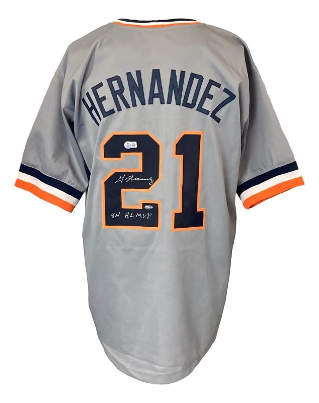 Baseball Jersey for Family Sports Day Events-Willie Hernandez Detroit Signed Gray Baseball Jersey 84 AL MVP Inscribed BAS