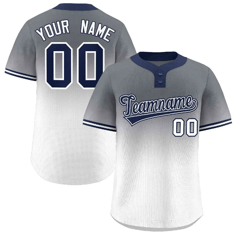 Retro Style Baseball Jersey for Classic Fans-Custom Gray White Navy-White Gradient Fashion Authentic Two-Button Baseball Jersey