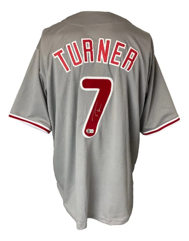 Personalized Baseball Jersey for Special Events-Trea Turner Philadelphia Signed Gray Baseball Jersey BAS ITP