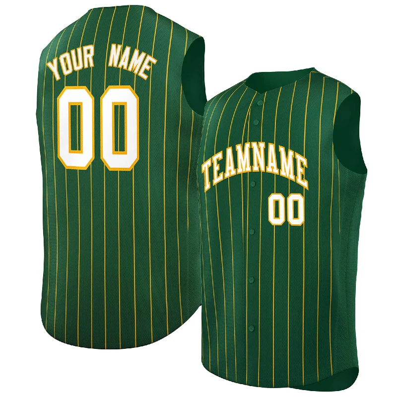 Soft Polyester Baseball Jersey for Active Play-Custom Green White-Yellow Sleeveless Stripe Fashion Baseball Jersey