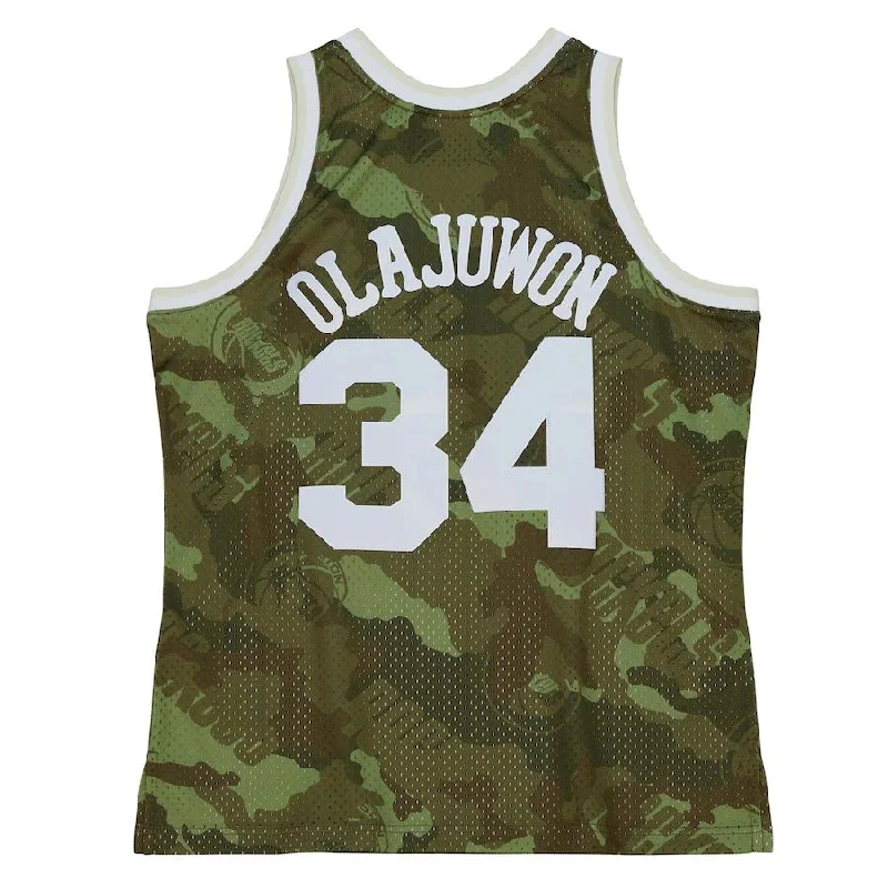 Stylish Basketball Jersey with Bold Patterns and Colors-H.Rockets #34 Hakeem Olajuwon Mitchell & Ness Unisex Hardwood Classics 1993-94 Ghost Green Swingman Jersey  Camo Stitched American Basketball Jersey