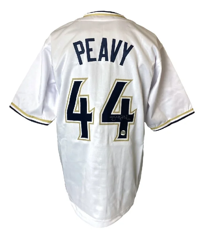 Full Button Baseball Jersey for Traditional Style-Jake Peavy San Diego Signed White Baseball Jersey Lojo Hologram