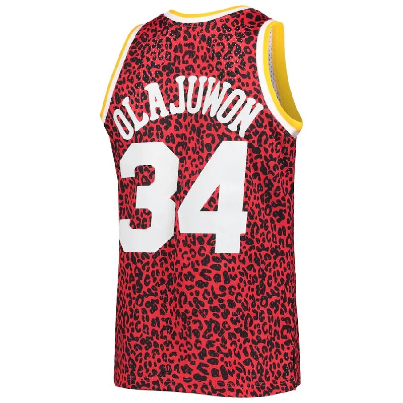 Retro Basketball Jersey for Classic Fans-H.Rockets #34 Hakeem Olajuwon Mitchell & Ness 1993-94 Hardwood Classics Wildlife Swingman Jersey Red Stitched American Basketball Jersey