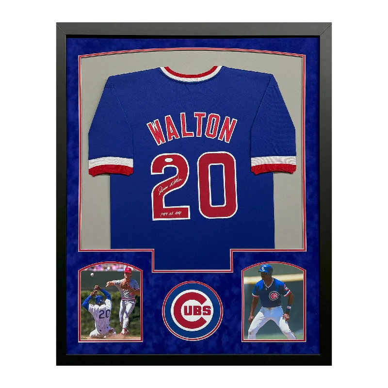 Breathable Baseball Jersey for Hot Weather-Jerome Walton Signed 1989 NL ROY Chicago Blue Custom Suede Matte Framed Baseball Jersey (JSA)