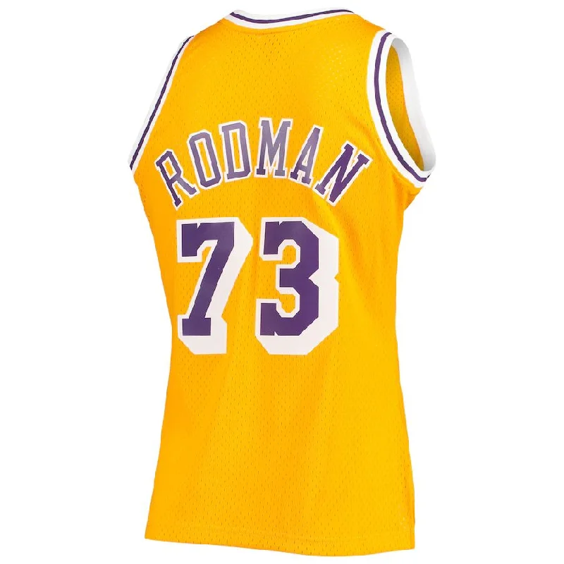 Trendy Basketball Jersey for Fashion Enthusiasts-LA.Lakers #73 Dennis Rodman Mitchell & Ness 1998-99 Hardwood Classics Swingman Jersey Gold Stitched American Basketball Jersey