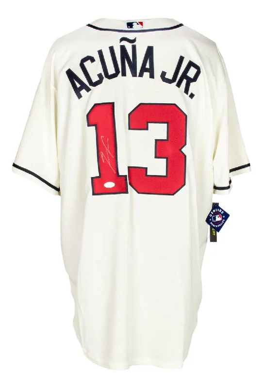 Trendy Baseball Jersey for Casual Wear-Ronald Acuna Jr. Signed Atlanta Braves Cream Nike Baseball Jersey JSA