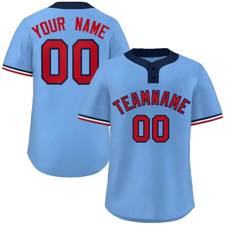 Team Baseball Jersey with Embroidered Patches-Custom Light Blue Red-Navy Classic Style Authentic Two-Button Baseball Jersey