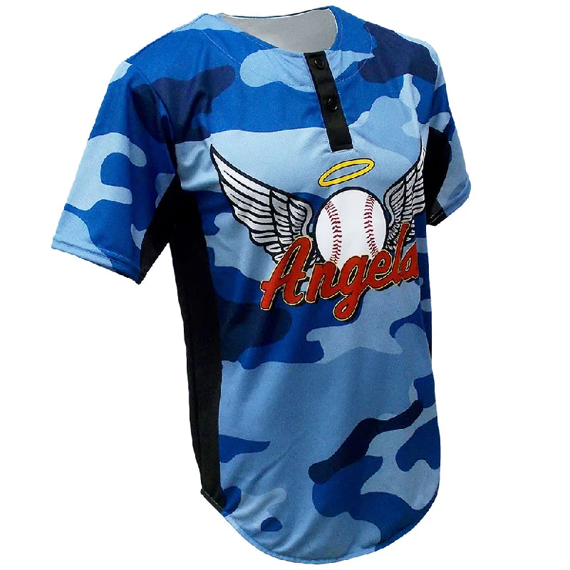 Soft Baseball Jersey for Warm Weather Play-SBL 1013B - 2-Button Camo Baseball Jersey