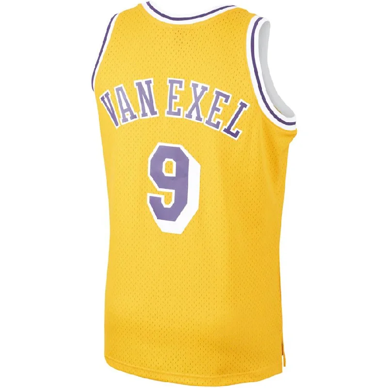 Comfortable Basketball Jersey for All-Day Wear-LA.Lakers #9 Nick Van Exel Mitchell & Ness 1996-97 Hardwood Classics Swingman Player Jersey Gold Stitched American Basketball Jersey