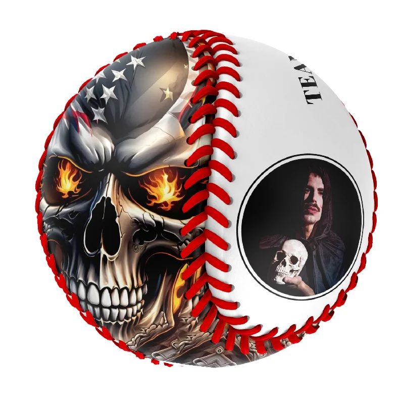 Lightweight Baseball for Easy Handling-Personalized White American Flag Skull Photo Baseballs