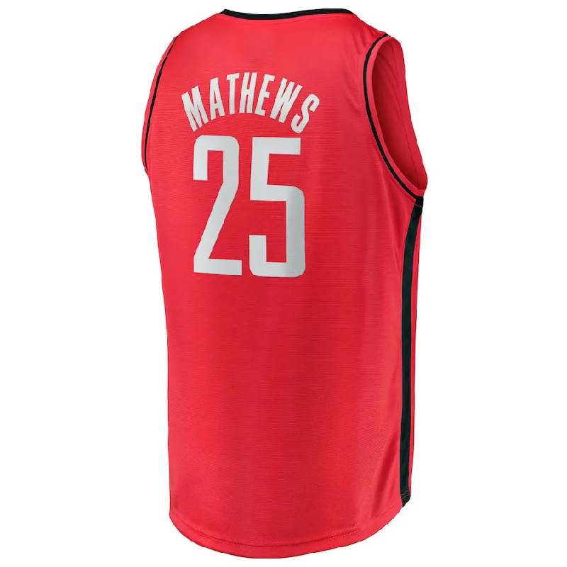 Breathable Basketball Jersey for Hot Weather-H.Rockets #25 Garrison Mathews Fanatics Branded 2021-22 Fast Break Replica Jersey Icon Edition Red Stitched American Basketball Jersey