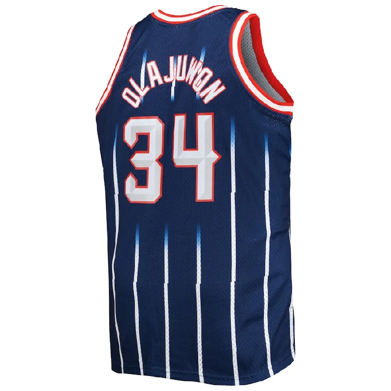 Team Basketball Jersey with Custom Fonts and Colors-H.Rockets #34 Hakeem Olajuwon Mitchell & Ness Big & Tall Hardwood Classics 1996-97 Swingman Jersey Navy Stitched American Basketball Jersey