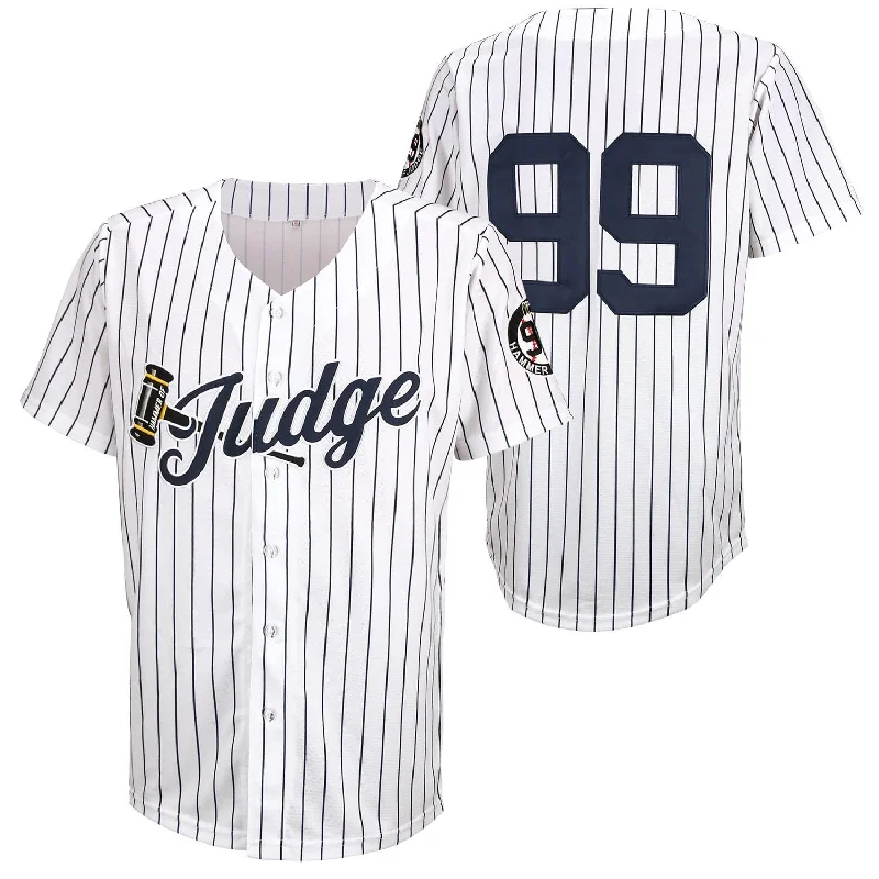 High-Performance Baseball Jersey for Training-Hammer of Judge #99 Stripes Retro Baseball Jersey Stitched 90s Clothing Shirt for Party