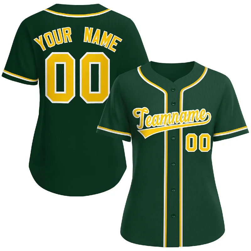 Team Baseball Jersey with Embroidered Patches-Custom Green Gold-White Classic Style Baseball Jersey For Women