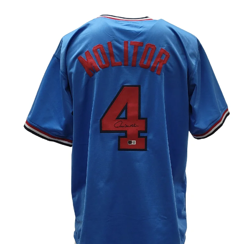 Youth Baseball Jersey with Personalized Design-Paul Molitor Signed Custom Blue Twins Baseball Jersey