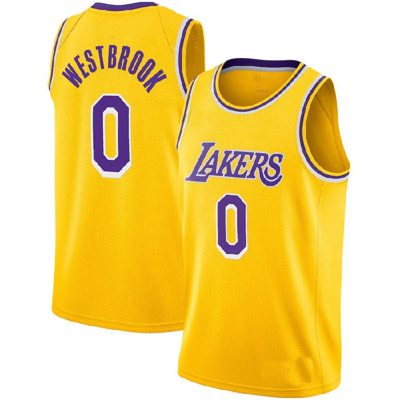 Basketball Jersey for High School and College Players-LA.Lakers #0 Russell Westbrook 2020-21 Swingman Player Jersey Gold Icon Edition Stitched American Basketball Jersey