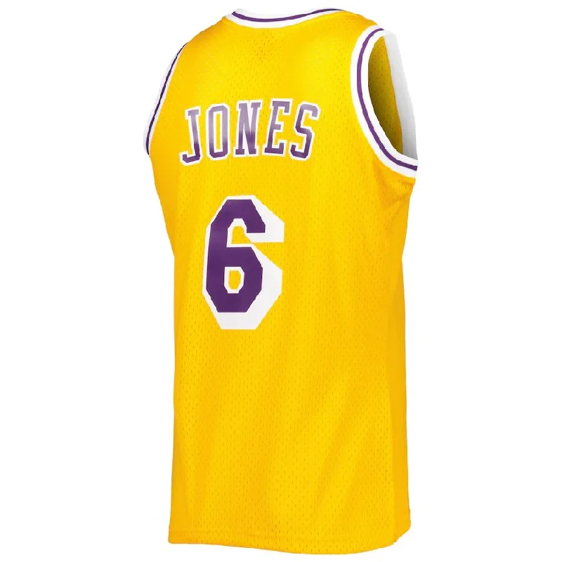 Basketball Jersey with Reflective Detailing for Visibility-LA.Lakers #6 Eddie Jones Mitchell & Ness 1996-97 Hardwood Classics Swingman Jersey Gold Stitched American Basketball Jersey