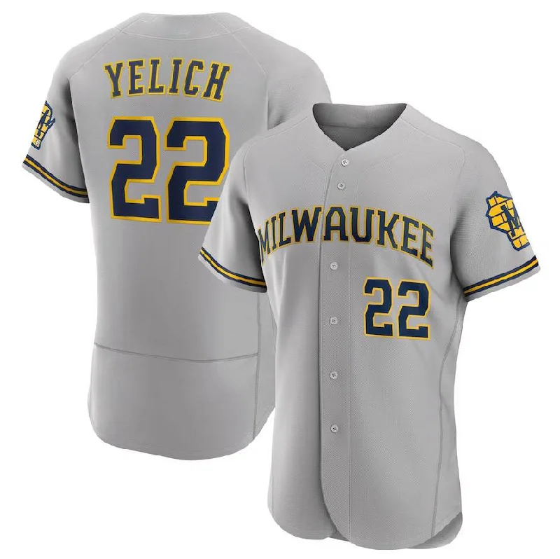 Trendy Baseball Jersey for Casual Wear-Milwaukee Brewers #22 Christian Yelich Gray Road Authentic Player Logo Jersey Baseball Jerseys