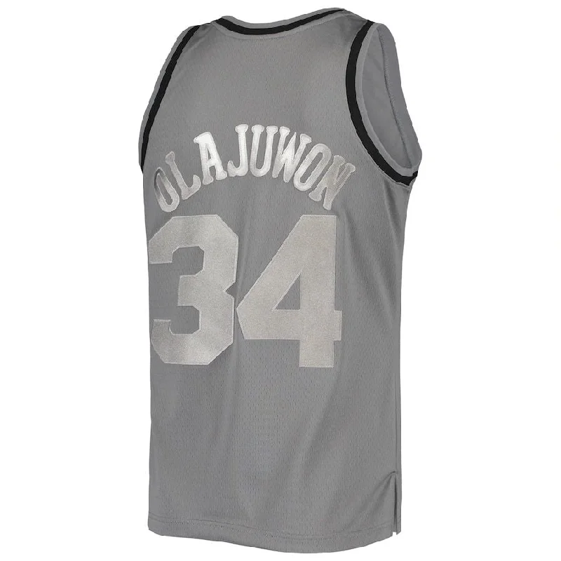 Personalized Basketball Jersey for Special Occasions-H.Rockets #34 Hakeem Olajuwon Mitchell & Ness Hardwood Classics Retired Player 1993-94 Metal Works Swingman Jersey Charcoal Stitched American Basketball Jersey