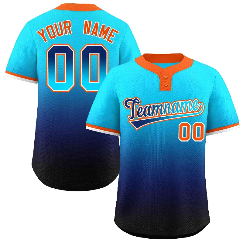 Baseball Jersey for Family Sports Day Events-Custom Light Blue Navy Navy-Light Blue Gradient Fashion Authentic Two-Button Baseball Jersey