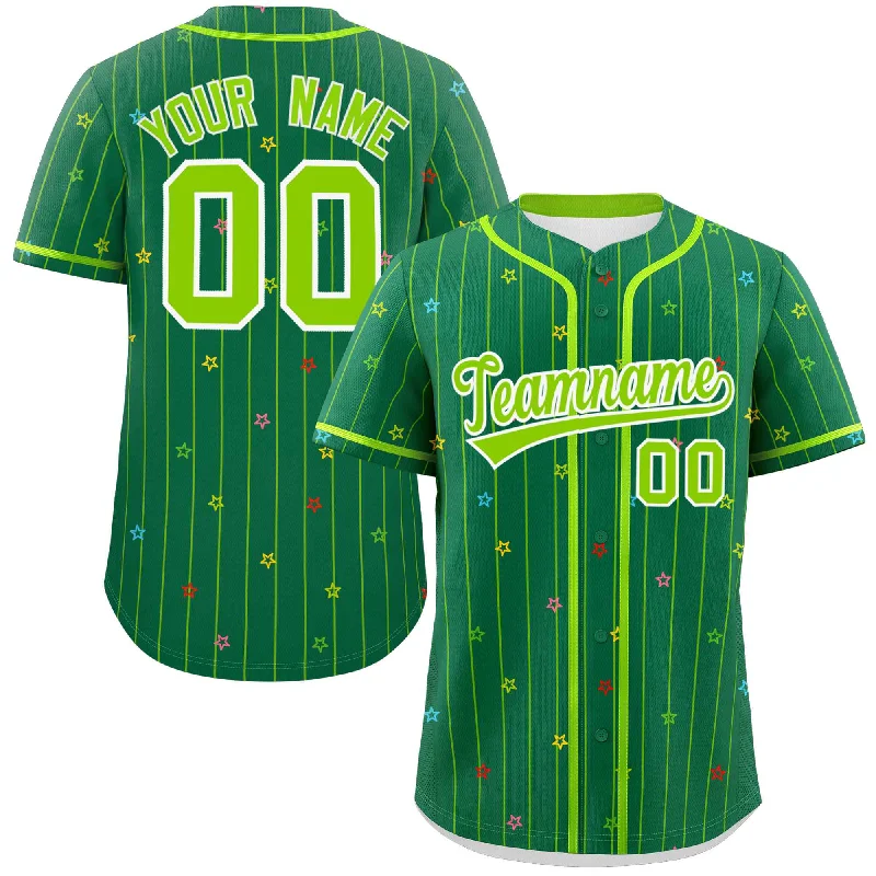 Official MLB Baseball Jersey for Authentic Look-Custom Kelly Green Neon Green Stripe Fashion Personalized Star Pattern Authentic Baseball Jersey