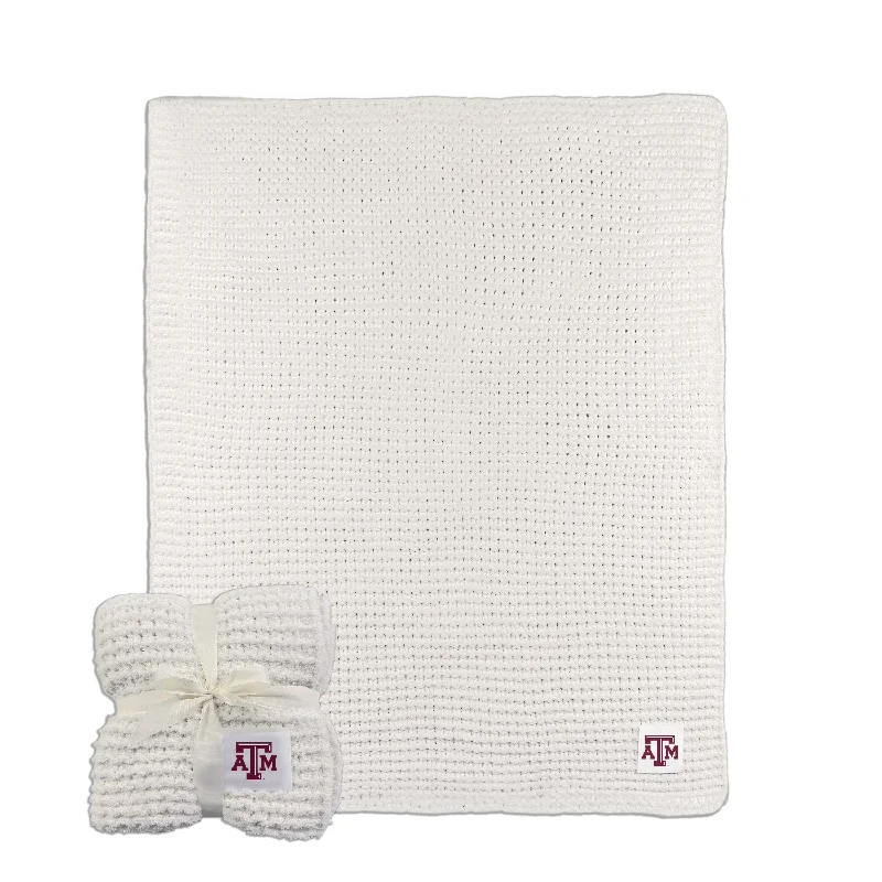 Team Home Textiles with Embroidered Logos for Classy Fan Style-Texas A&M Cable Knit Throw 50x60