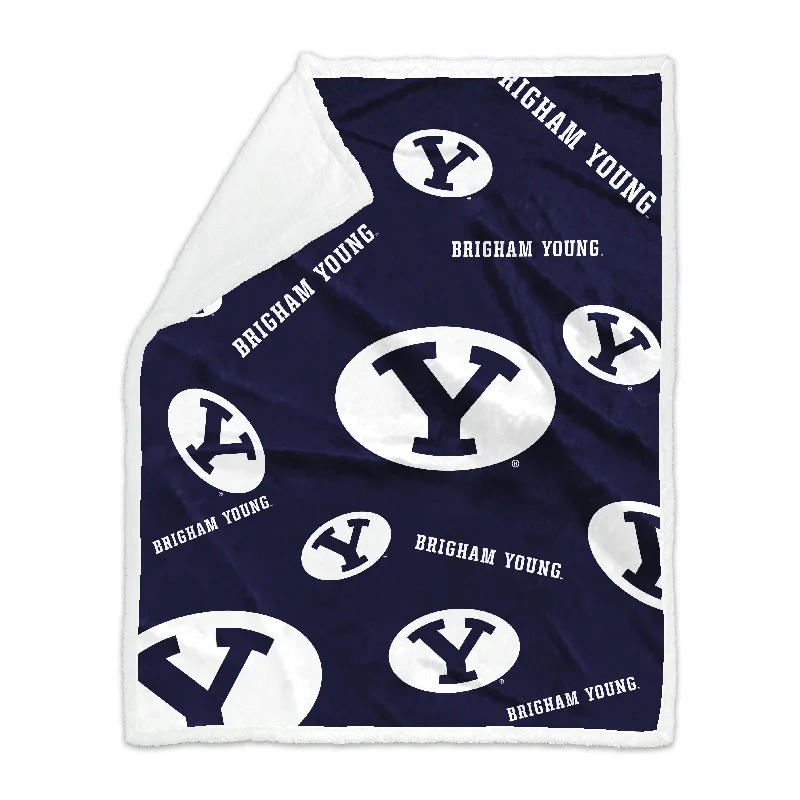 Team Home Textiles with Large Team Logos for Bold Statements-BYU 50x60 Plush Sherpa Throw