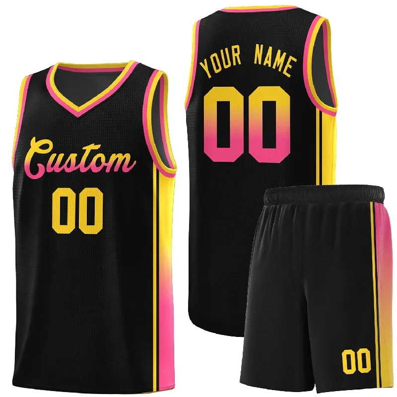 Classic White Basketball Jersey for Timeless Appeal-Custom Black Gold-Pink Gradient Fashion Sports Uniform Basketball Jersey