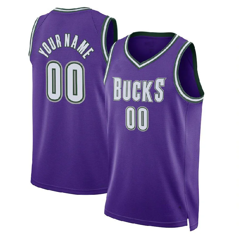 Classic Basketball Jersey for Game Day-Custom M.Bucks Unisex 2022-23 Custom Swingman Jersey Classic Edition Purple Stitched Basketball Jersey