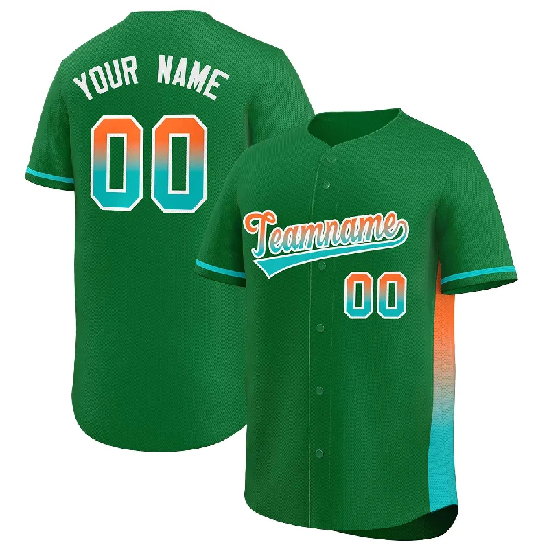 Custom Baseball Jersey for Fan Events-Custom Kelly Green Orange-Aqua Personalized Gradient Font And Side Design Authentic Baseball Jersey