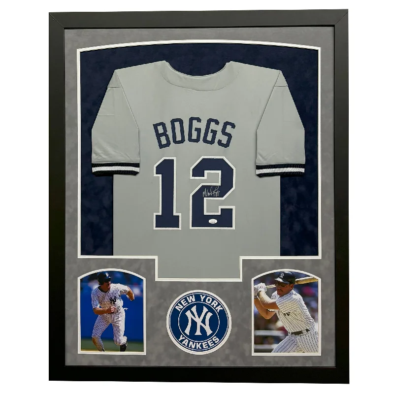 Stylish Throwback Baseball Jersey for Nostalgic Fans-Wade Boggs Signed New York Grey Custom Suede Matte Framed Baseball Jersey