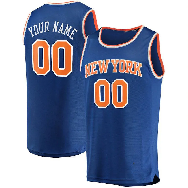 Basketball Jersey with Performance Enhancing Features-Custom NY.Knicks Fanatics Branded  Fast Break Replica Jersey Blue Icon Edition Stitched Basketball Jersey