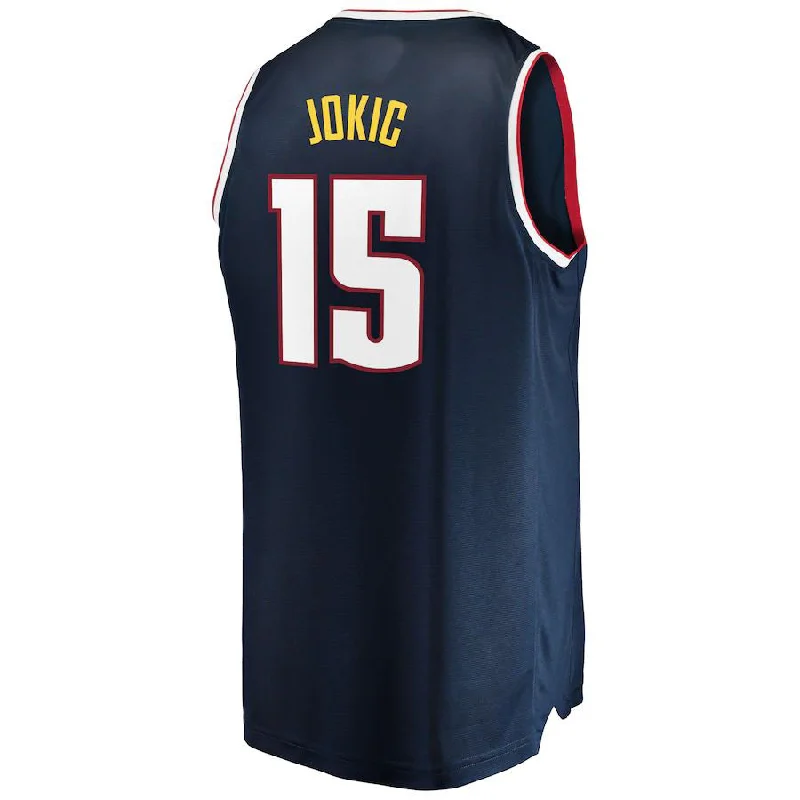 Basketball Jersey with Team Logo for Fans-D.Nuggets #15 Nikola Jokic Fanatics Branded Fast Break Replica Jersey Navy Stitched American Basketball Jersey