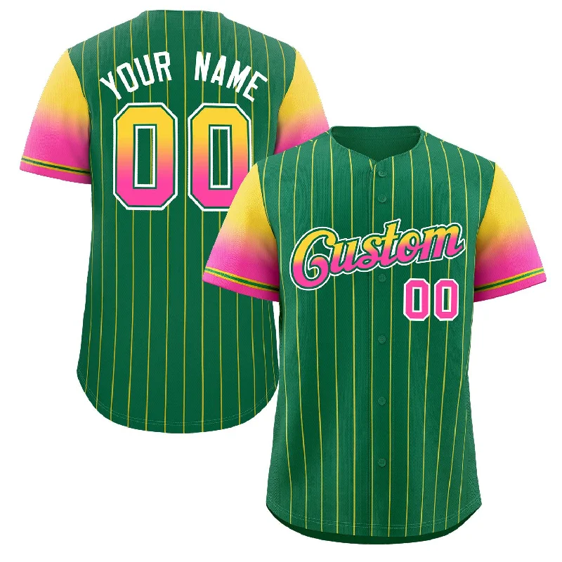 Stylish Baseball Jersey for On-the-Go Players-Custom Kelly Green Gold Pink-Kelly Green Stripe Font Gradient Fashion Authentic Baseball Jersey