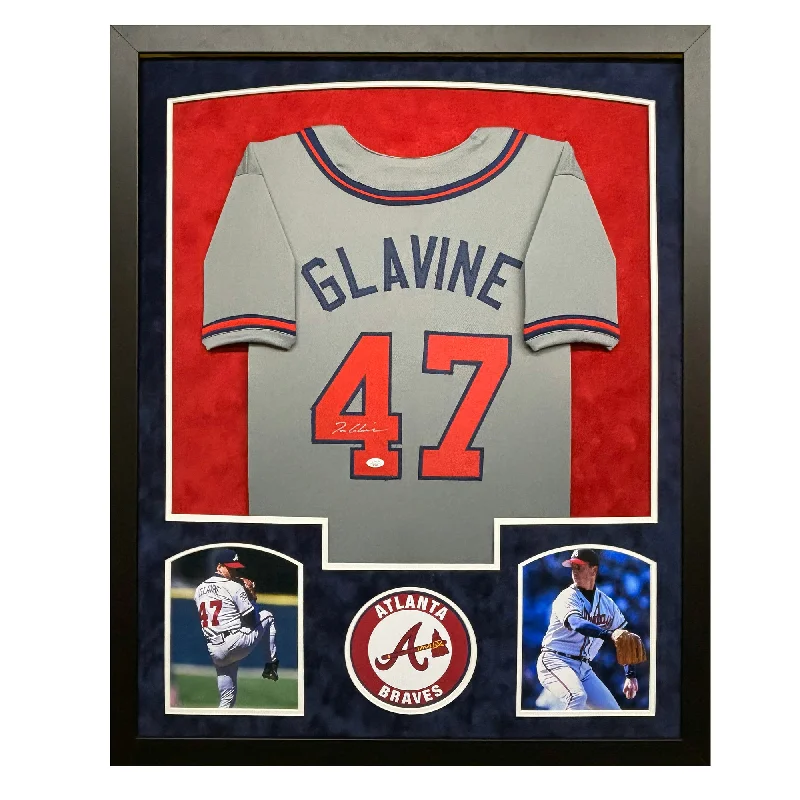 Lightweight Baseball Jersey for Fast-Paced Games-Tom Glavine Signed Grey Custom Suede Matte Framed Baseball Jersey