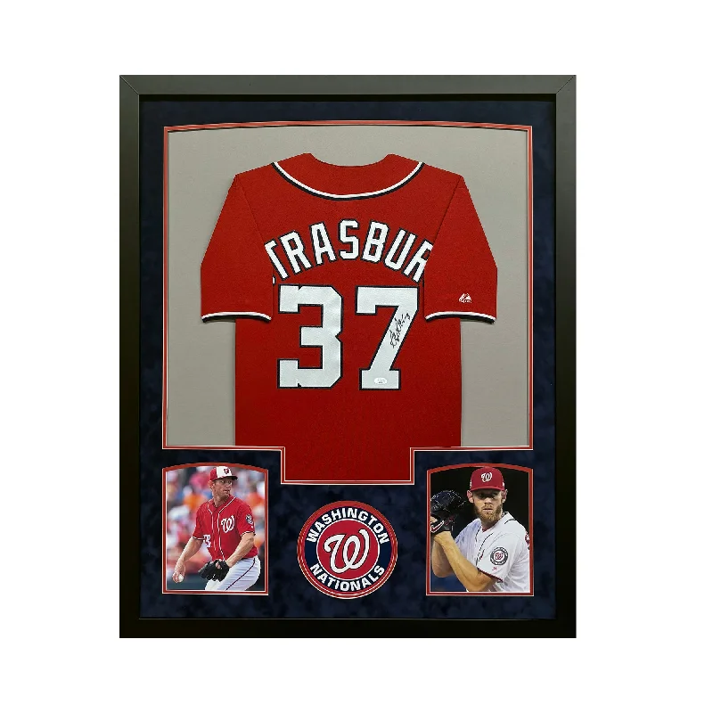 Stylish Baseball Jersey for Fans and Players-Stephen Strasburg Signed Washington Red Custom Suede Matte Framed Baseball Jersey