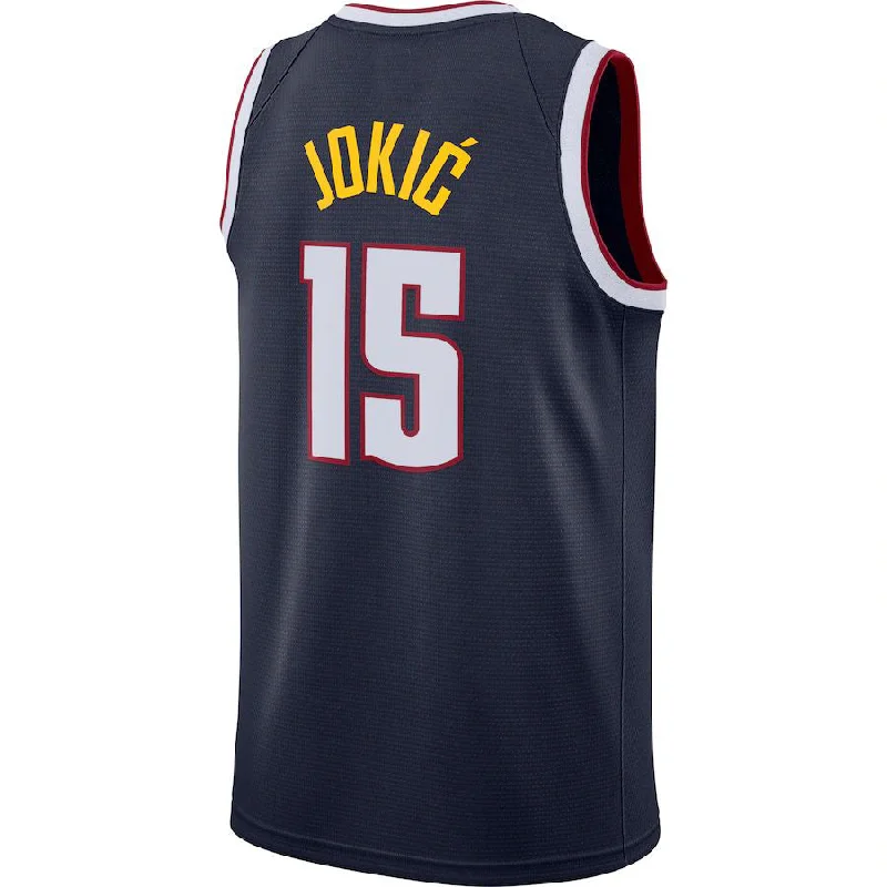 Durable Basketball Jersey for Competitive Play-D.Nuggets #15 Nikola Jokic 2020-21 Swingman Jersey Icon Edition Navy Stitched American Basketball Jersey