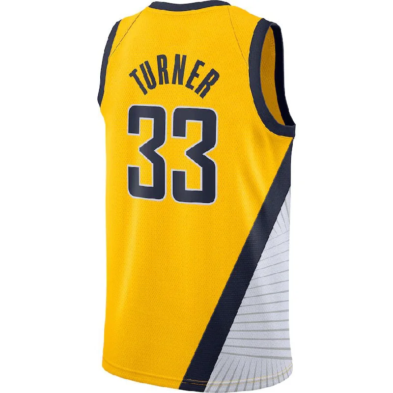 Comfortable Basketball Jersey for Practice Sessions-IN.Pacers #33 Myles Turner Swingman Jersey Statement Edition Gold Stitched American Basketball Jersey