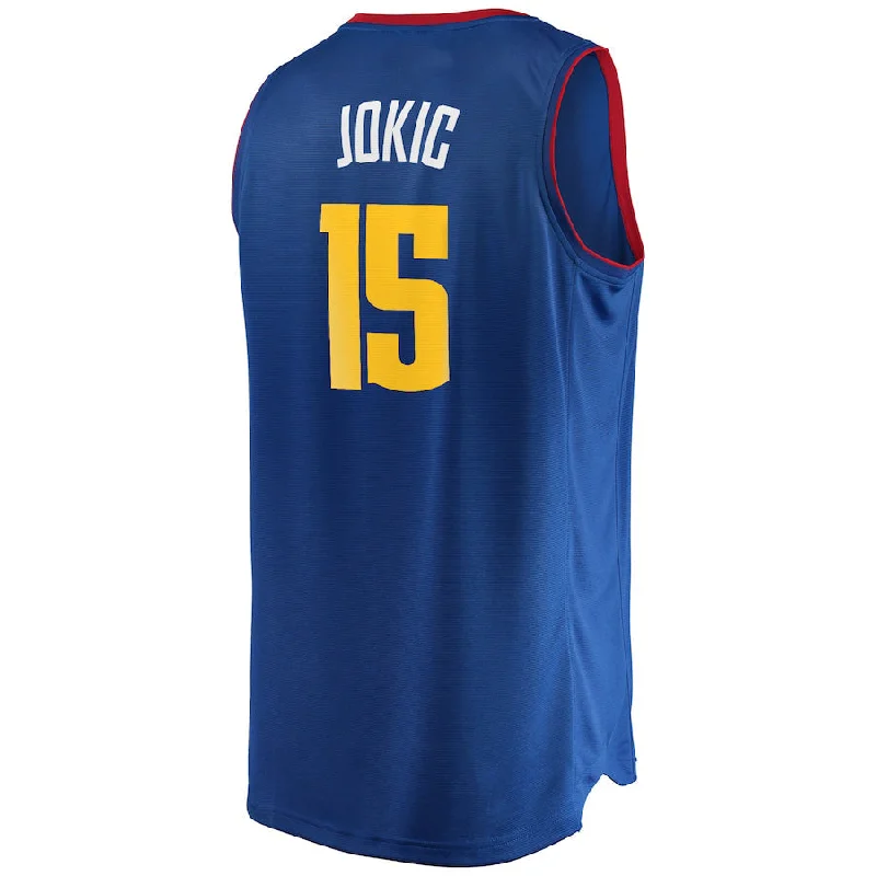 Comfortable Basketball Jersey for All-Day Wear-D.Nuggets #15 Nikola Jokic Fanatics Branded Fast Break Replica Player Jersey Statement Edition  Blue Stitched American Basketball Jersey