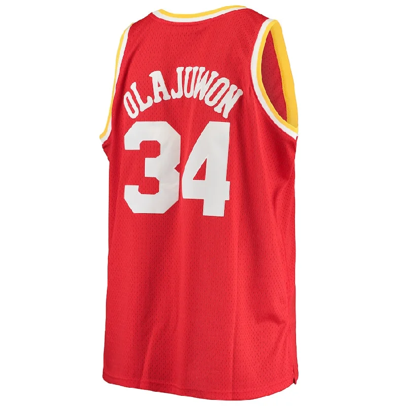 Stylish Basketball Jersey for Fans and Players-H.Rockets #34 Hakeem Olajuwon Mitchell & Ness Big & Tall Hardwood Classics Jersey  Red Stitched American Basketball Jersey