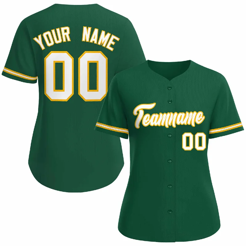 Customizable Baseball Jersey for School Teams-Custom Green White Gold Classic Style Baseball Jersey for Women