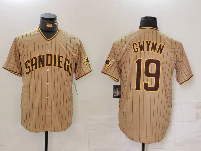 Baseball Jersey for Little League Players-San Diego Padres #19 Tony Gwynn Khaki Team Logo Stitched Cool Base Baseball Jersey